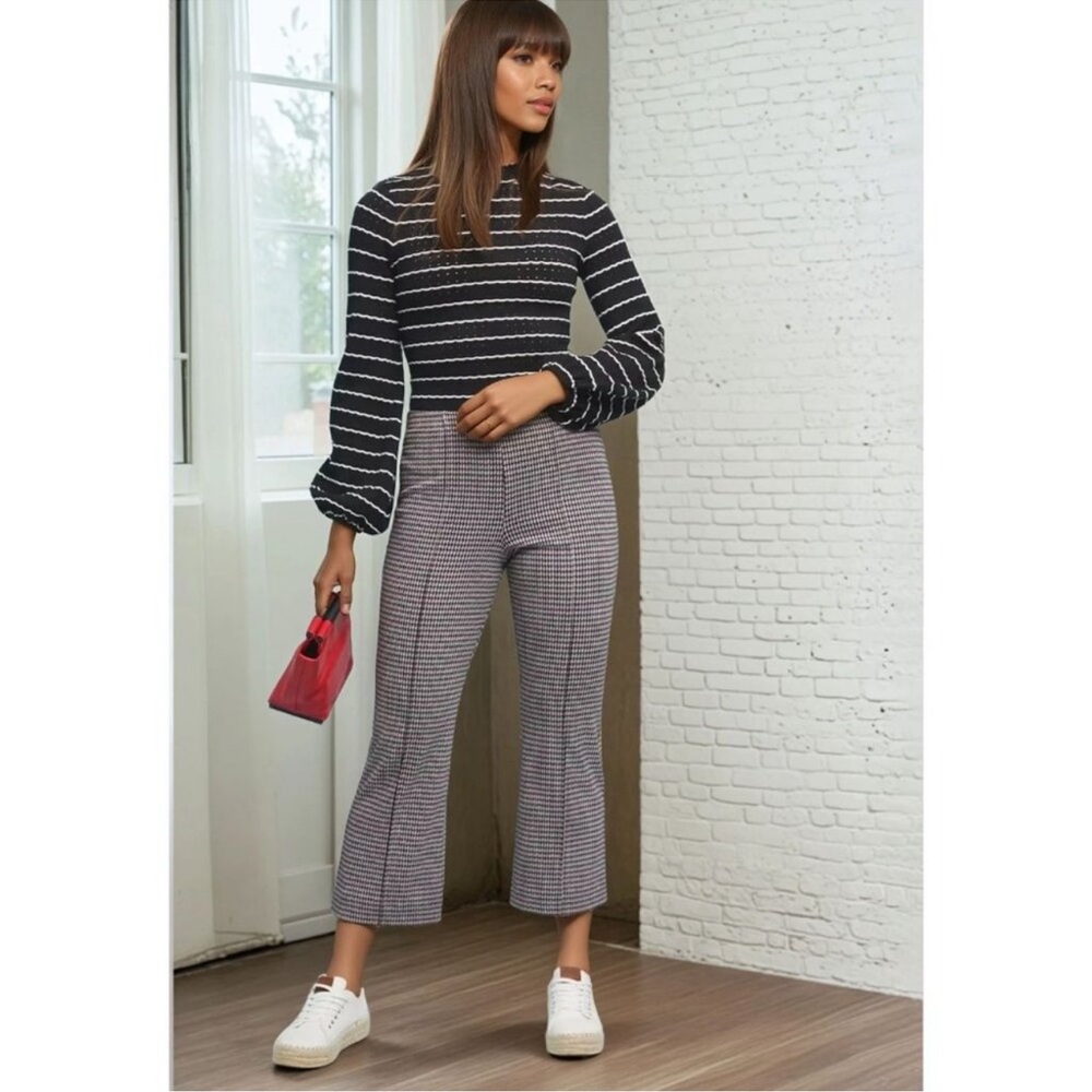 Eva‎ Franco Houndstooth Cropped Flare Pants Red Black Medium